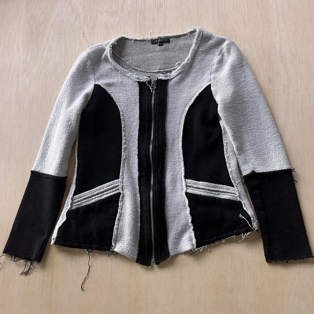 For Cynthia Sweater Cardigan Womens XL Gray Black Full Zip Raw Edge Knit Boho